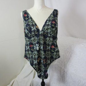 Agua Bendita Navy Floral Tile Print One Piece Swimsuit Size XL *Read all*